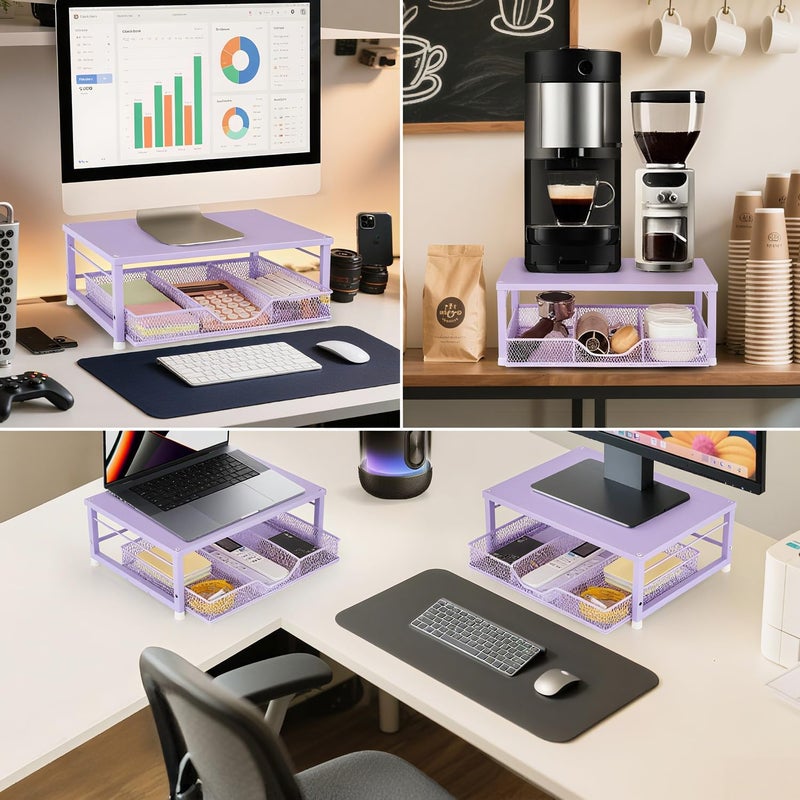 Gugsey Small Laptop Stand for Desk, Monitor Stand, Office Desk Accessories, Computer Desktop Stand with Drawer for Home, Office, School (Purple) - Image 3